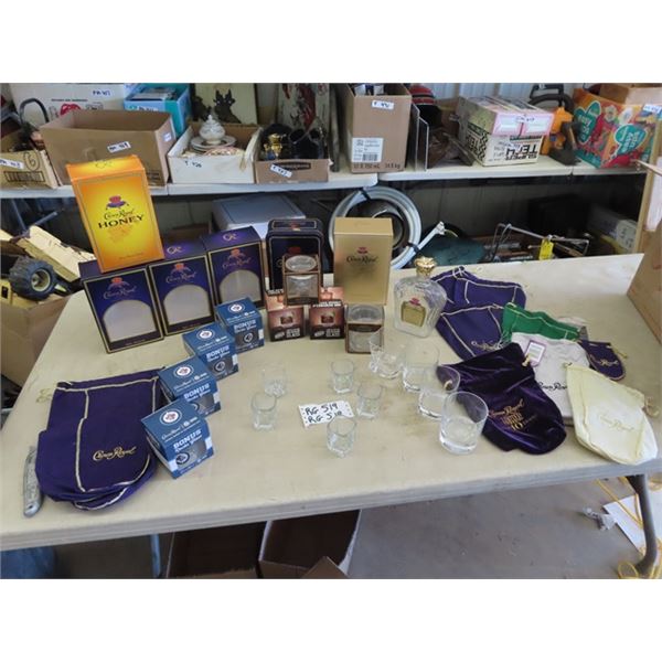 Crown Royal Bags, Boxes, Glasses, & Wpg Jets/Crown Royal Glasses