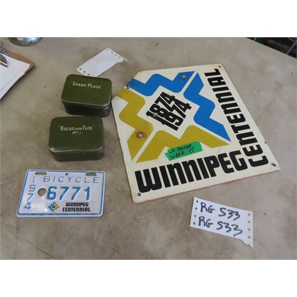 City of Wpg - 2 Sided Wpg Centre 12" x 12" , Metal Sign, Bicycle License Plate, Bulbs & Fuses, & Spa