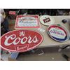 Image 1 : Budweiser Metal Sign 16" X 12.5" , Metal Coors Embossed Sign 24" x 13.5" , 2 Beer Trays 1) Molson & 
