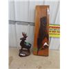 Image 1 : Wooden Carved Bear 11" x 33" & Deer Statue 18"H