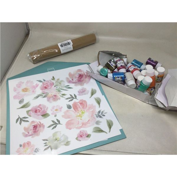 Assorted Craft Supplies and Wall Decals