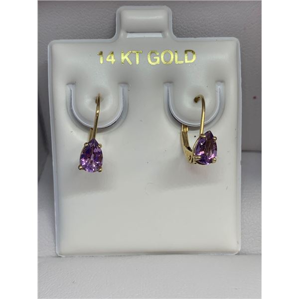 14kt gold genuine amethyst pear cut gemstone earrings - Estimated value $1,600 with appraisal certif