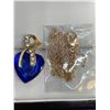 Image 4 : NEW 3 pce set - Blue Topaz Style cut heart earrings and necklace set.