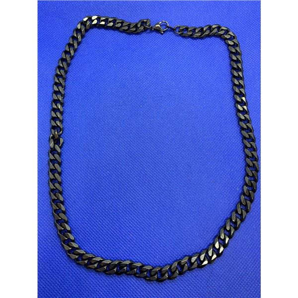 Mens black cubana style heavy silver chain