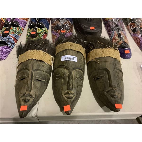 Decorative Wooden Mask 14in Lot of 3