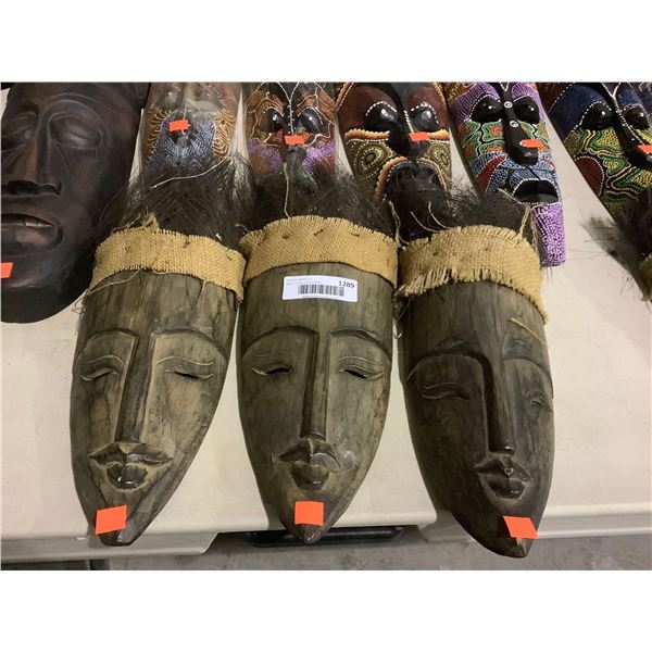 Decorative Wooden Mask 14in Lot of 3