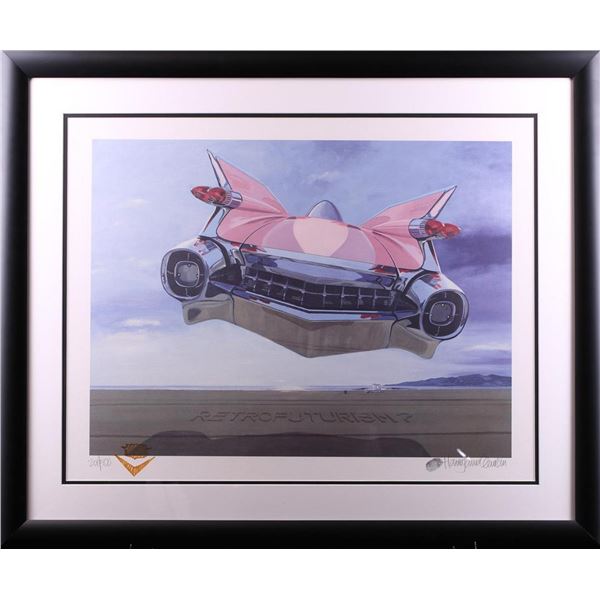 Harold James Cleworth Retrofuturism Pink Cadillac Limited Edition Lithograph