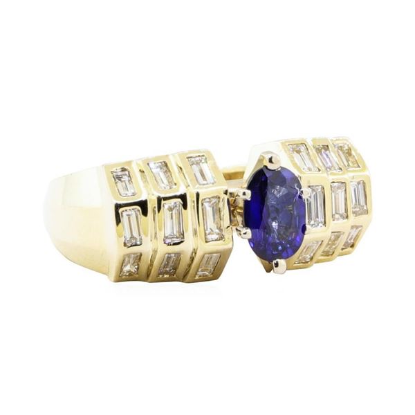 1.76 ctw Sapphire And Diamond Ring - 14KT Yellow Gold