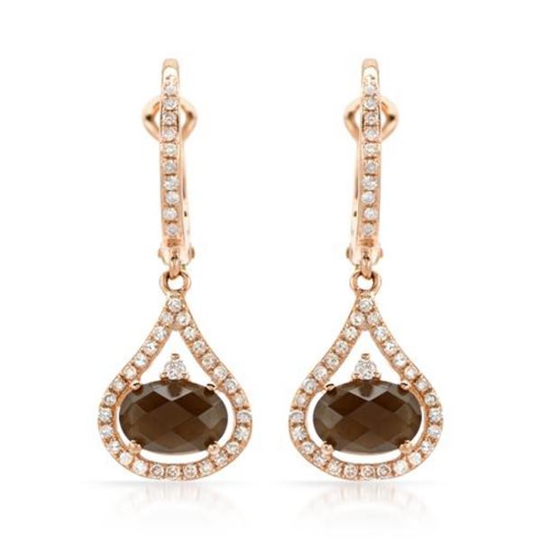 14k Rose Gold 1.94CTW Diamond and Smokey Quartz Earrings, (I1/I)