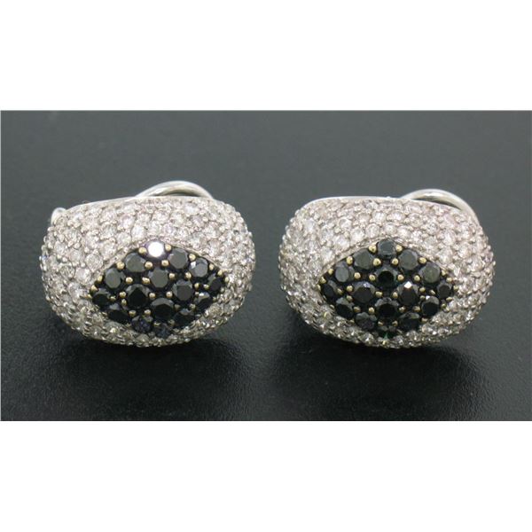 18k Solid White Gold 3.60 ctw White & Black Diamond Drenched Dome Button Earring