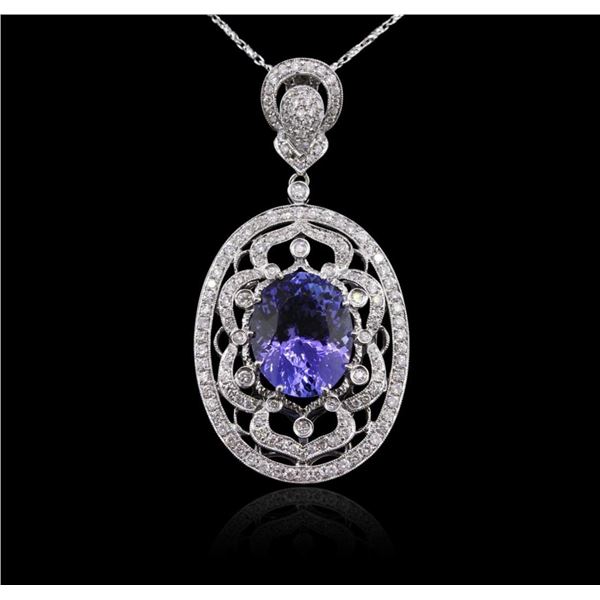 14KT White Gold 8.01 ctw Tanzanite and Diamond Pendant With Chain