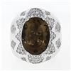Image 1 : Large Bold 18K White Gold Oval Smoky Quartz 2.50 ctw Diamond Cluster Cocktail Ri