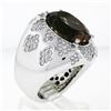 Image 5 : Large Bold 18K White Gold Oval Smoky Quartz 2.50 ctw Diamond Cluster Cocktail Ri