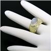 Image 7 : 14K Yellow Gold Fine Cabochon Blue Moonstone & Enamel Textured Ring Unique