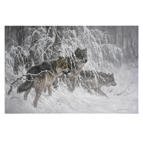 Larry Fanning, "Edge of Winter (Gray Wolves)" Limited Edition on Canvas, AP Numb