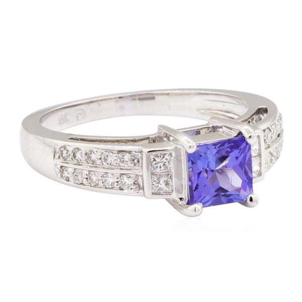 1.45 ctw Princess Brilliant Tanzanite And Princess Cut Diamond Ring - 18KT White