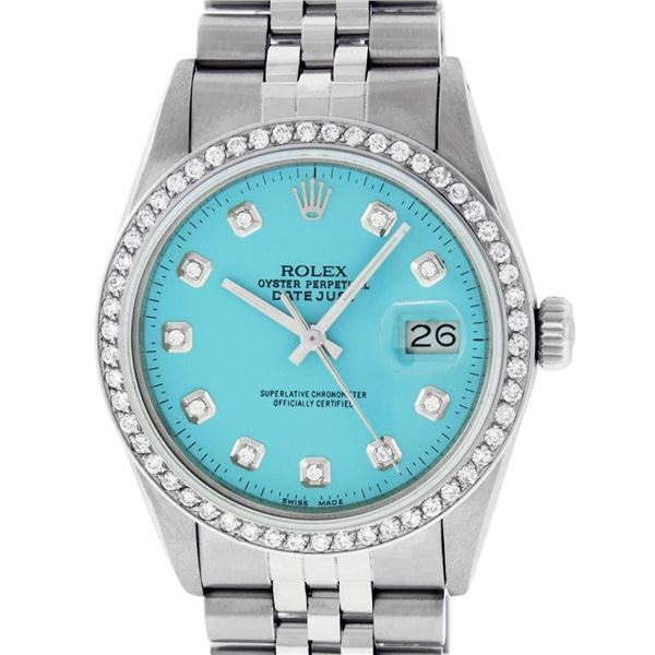 Rolex Mens Stainless Steel Blue Diamond 36MM Oyster Perpetaul Datejust