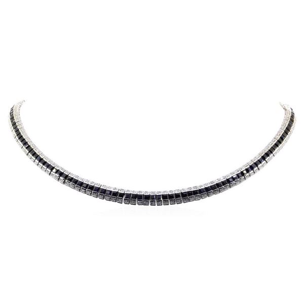 23.86 ctw Sapphire and Diamond Necklace - 14KT White Gold