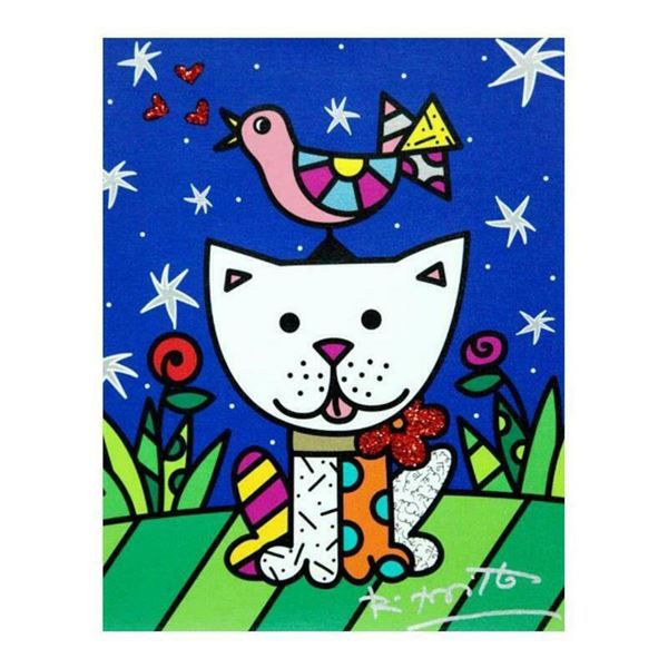 Romero Britto "Pals" Hand Signed Limited Edition Giclee on Canvas; Authenticated