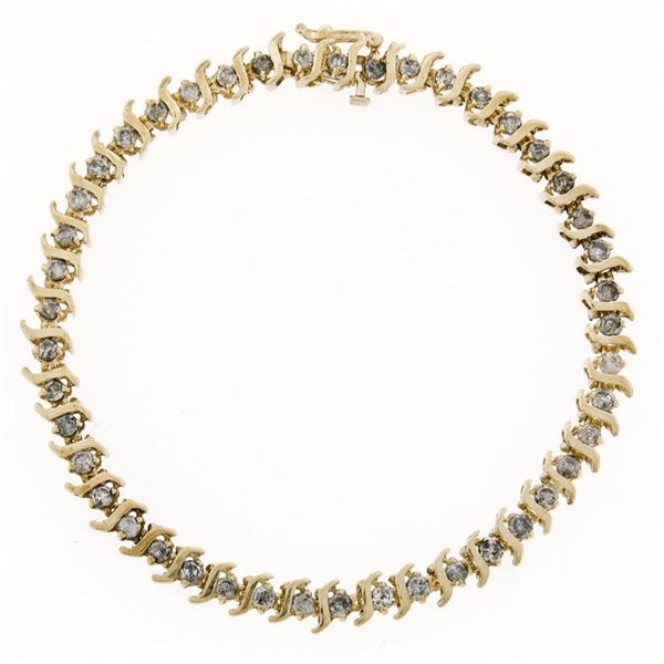10K Yellow Gold 1.80 ctw 7.75" Round Brilliant Diamond "S" Link Tennis Bracelet