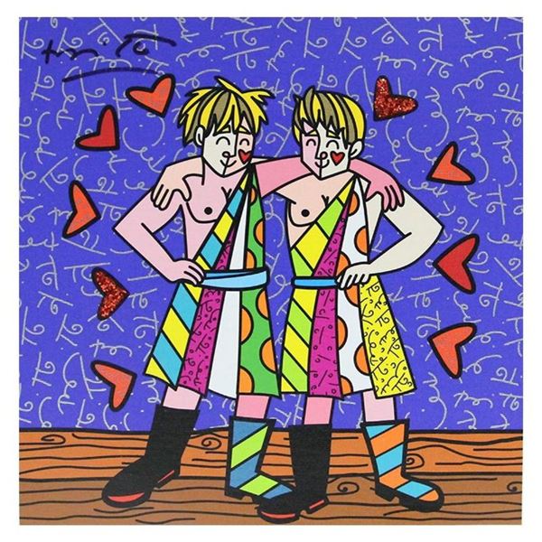 Britto, "Gemini Boys (White)" Hand Signed Limited Edition Giclee on Canvas; Auth