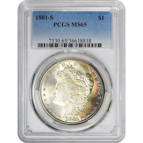 1881-S $1 Morgan Silver Dollar Coin PCGS MS65 Nice Toning