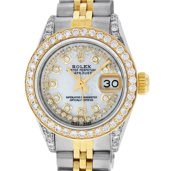 Rolex Ladies Two Tone Steel & Gold MOP Diamond Oyster Perpetual Datejust Watch