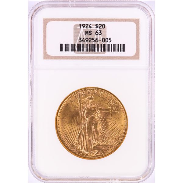1924 $20 St. Gaudens Double Eagle Gold Coin NGC MS63
