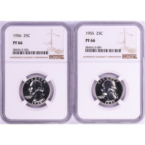 Lot of 1955-1956 Proof Washington Quarter Coins NGC PF66