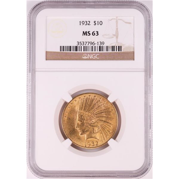 1932 $10 Indian Head Eagle Gold Coin NGC MS63