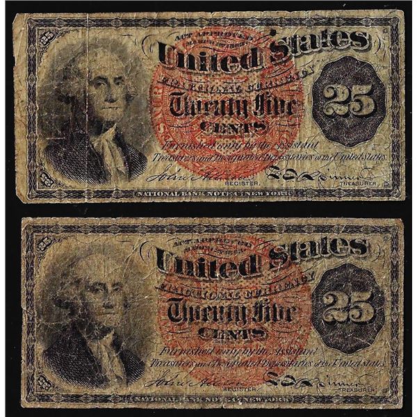 Lot of (2) 1863 4th Issue Twenty Five Cents Fractional Currency Notes