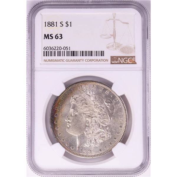 1881-S $1 Morgan Silver Dollar Coin NGC MS63 Nice Toning