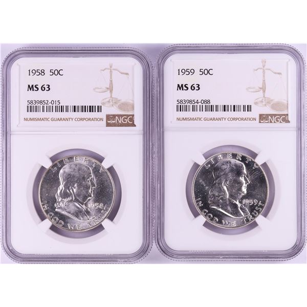 Lot of 1958-1959 Half Dollar Coins NGC MS63