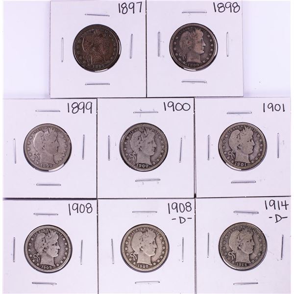 Lot of (8) Miscellaneous Date Barber Quarter Coins