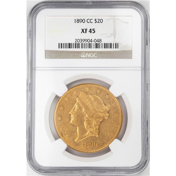 1890-CC $20 Liberty Head Double Eagle Gold Coin NGC XF45
