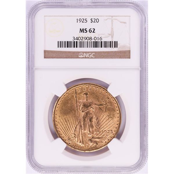 1925 $20 St. Gaudens Double Eagle Gold Coin NGC MS62