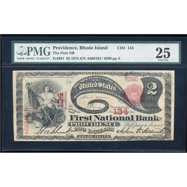 1875 $2 Lazy Deuce Providence, Rhode Island CH# 134 National Note PMG Very Fine 25