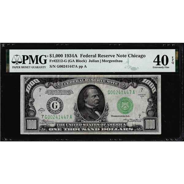1934A $1,000 Federal Reserve Note Chicago Fr.2212-G PMG Extremely Fine 40EPQ