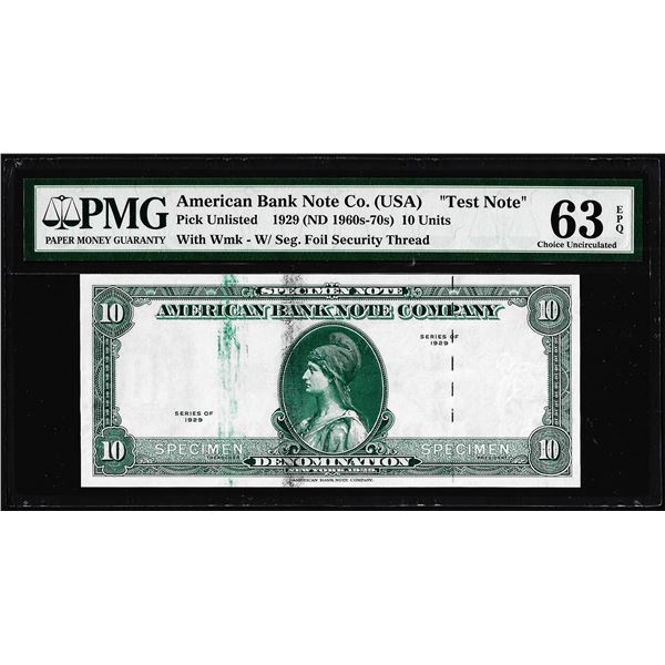 1929 10 Unit American Bank Note Co. "Test Note" PMG Choice Uncirculated 63EPQ