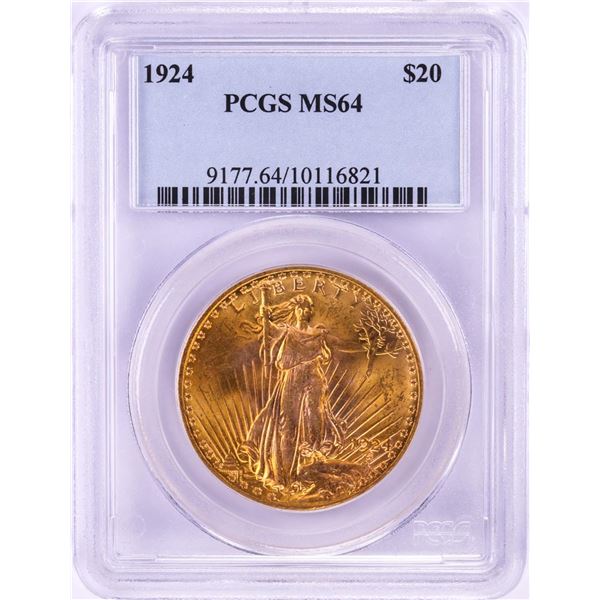 1924 $20 St. Gaudens Double Eagle Gold Coin PCGS MS64