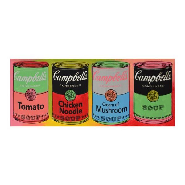 Steve Kaufman (1960-2010) "Campbell's Soup Cans" Original Mixed Media on Canvas