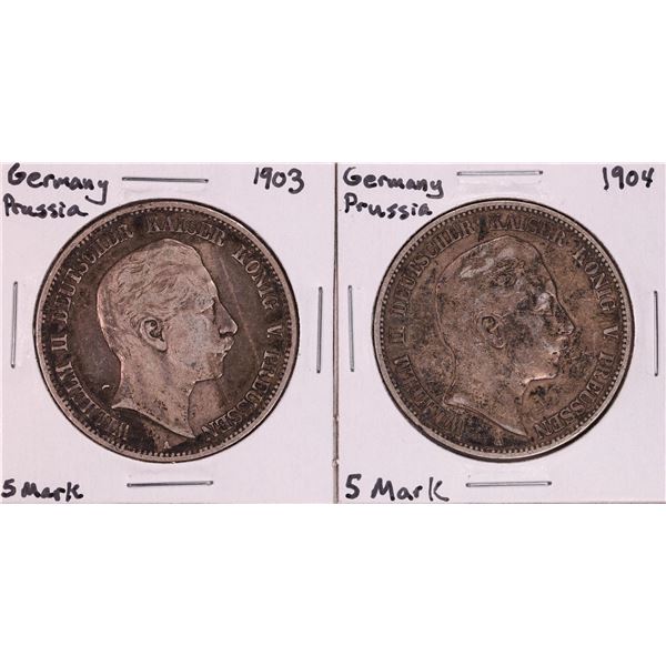 Lot of 1903-1904 Germany Prussia 5 Mark Silver Coins