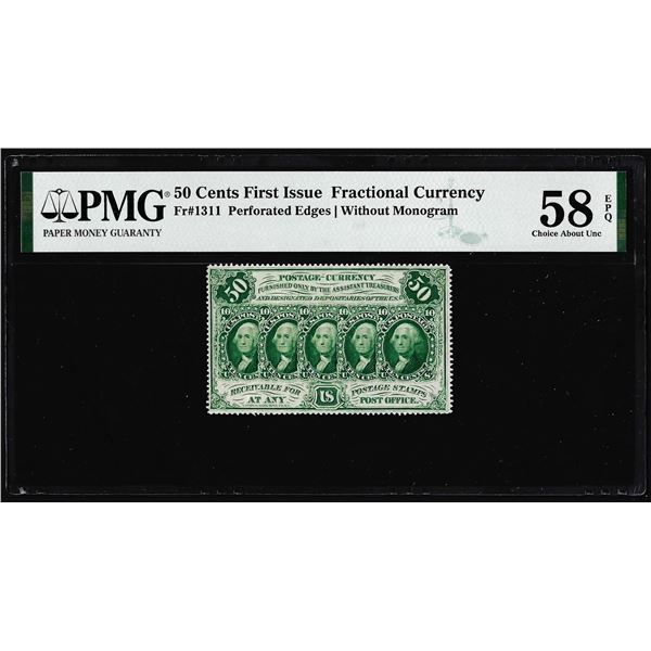 1862 Fifty Cent First Issue Fractional Note Fr.1311 PMG Ch. About Uncirculated 58EPQ