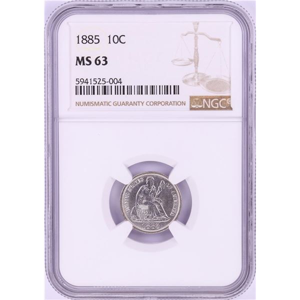 1885 Seated Liberty Dime Coin NGC MS63