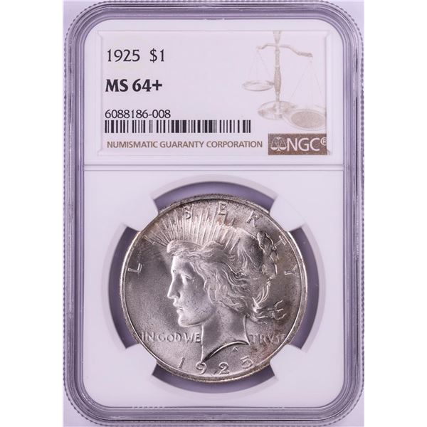1925 $1 Peace Silver Dollar Coin NGC MS64+