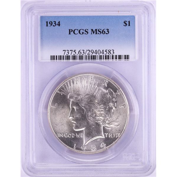 1934 $1 Peace Silver Dollar Coin PCGS MS63