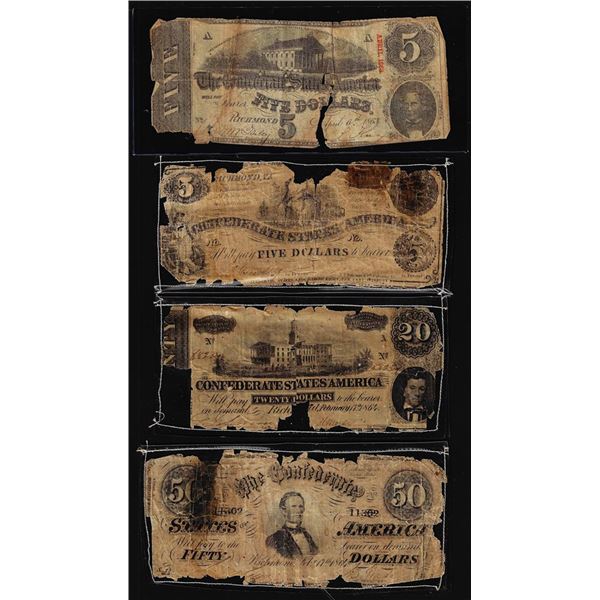 Lot of (4) Miscellaneous Confederate Currency Notes