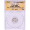 Image 1 : 2014 Proof 1/10 oz Platinum JFK Apollo 11 Anniversary Medal ANACS MS67