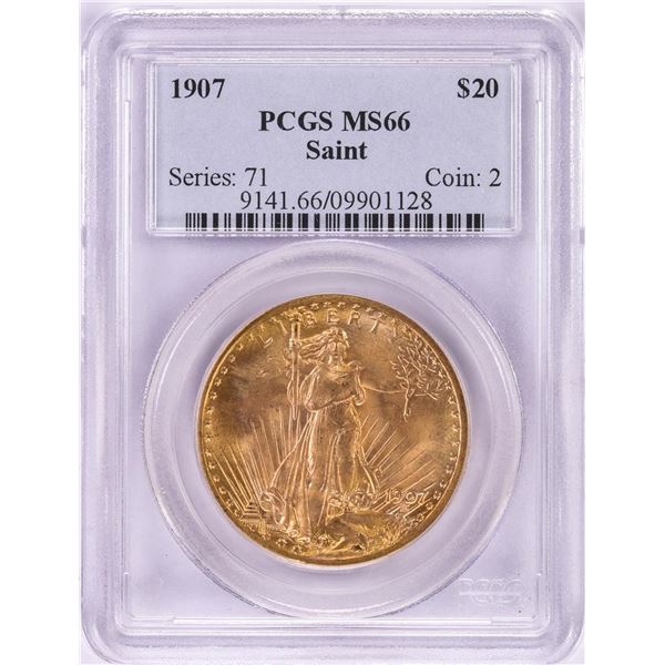 1907 $20 St. Gaudens Double Eagle Gold Coin PCGS MS66