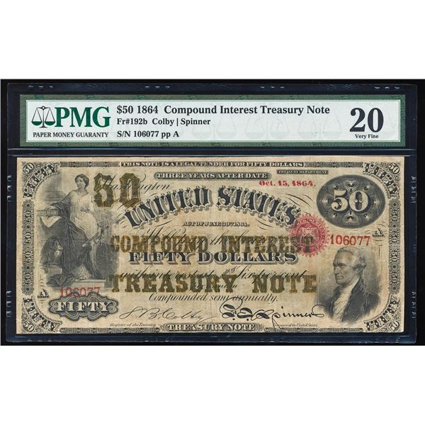 1864 $50 Compound Interest Treasury Note Fr.192b PMG Very Fine 20